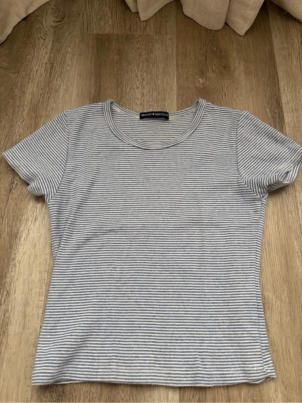 Brandy Melville Light Blue & White Thin Striped Short Sleeve Tee